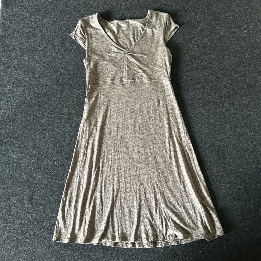 Toad&Co Womens Small Taupe Geometric Print Organic Cotton Tencel A-Line Dress